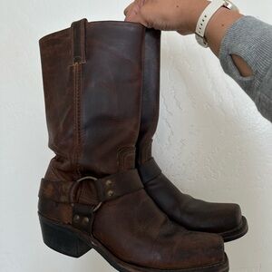 Frye Women’s Harness Distressed Brown Leather Cowboy Boots